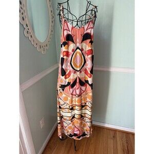 Perry Walker Silk Blend Midi Maxi Dress Size Small Orange Abstract